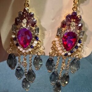 Elegant Gold and Purple Chandelier Earrings